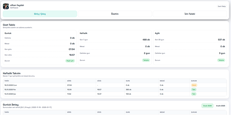 Personel Takip - Vardiya